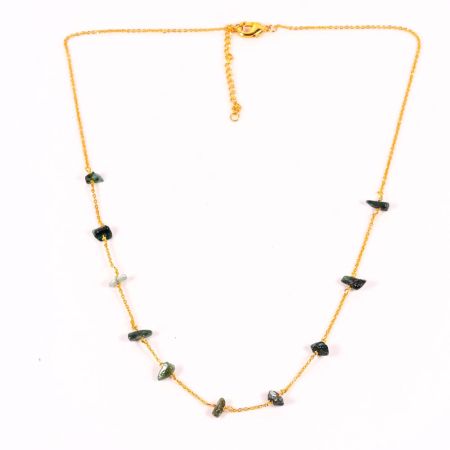 Gold Plated Brass Choker Necklace with Emerald Nugget Stones for Women